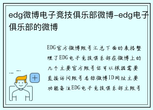 edg微博电子竞技俱乐部微博-edg电子俱乐部的微博